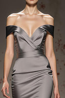 Load image into Gallery viewer, Silver Mermaid Off the Shoulder Satin Long Formal Dress