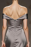 Load image into Gallery viewer, Silver Mermaid Off the Shoulder Satin Long Formal Dress