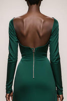 Load image into Gallery viewer, Dark Green Satin Sweetheart Mermaid Long Sleeves Formal Dress with Ruffles