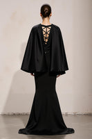 Load image into Gallery viewer, Black and White Patchwork Mermaid Satin V-Neck Long Formal Dress with Sleeves