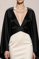 Load image into Gallery viewer, Black and White Patchwork Mermaid Satin V-Neck Long Formal Dress with Sleeves