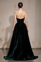 Load image into Gallery viewer, Dark Green Strapless Velvet A Line Long Holiday Party Dress with Slit