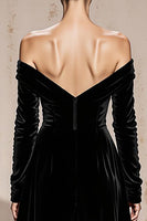 Load image into Gallery viewer, Black Sheath Off the Shoulder Velvet Long Sleeves Holiday Party Dress