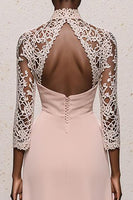 Load image into Gallery viewer, Simple Light Pink High Neck Maxi Lace Formal Dress