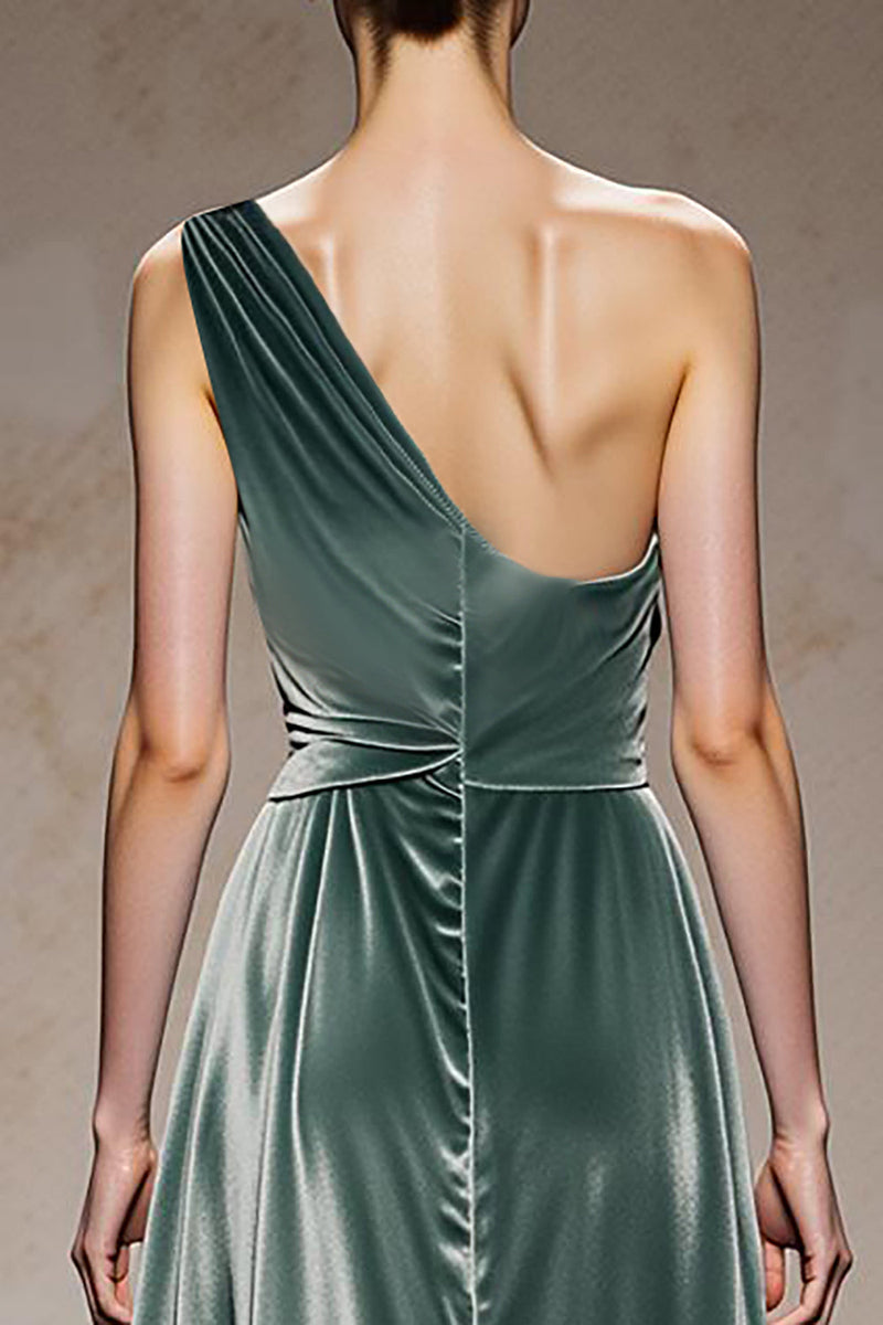 Load image into Gallery viewer, Mint Green One Shoulder Velvet Long Formal Dress with Slit