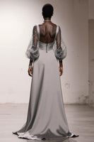 Load image into Gallery viewer, Simple Silver Long Sheath Formal Dress with Sleeves