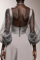 Load image into Gallery viewer, Simple Silver Long Sheath Formal Dress with Sleeves