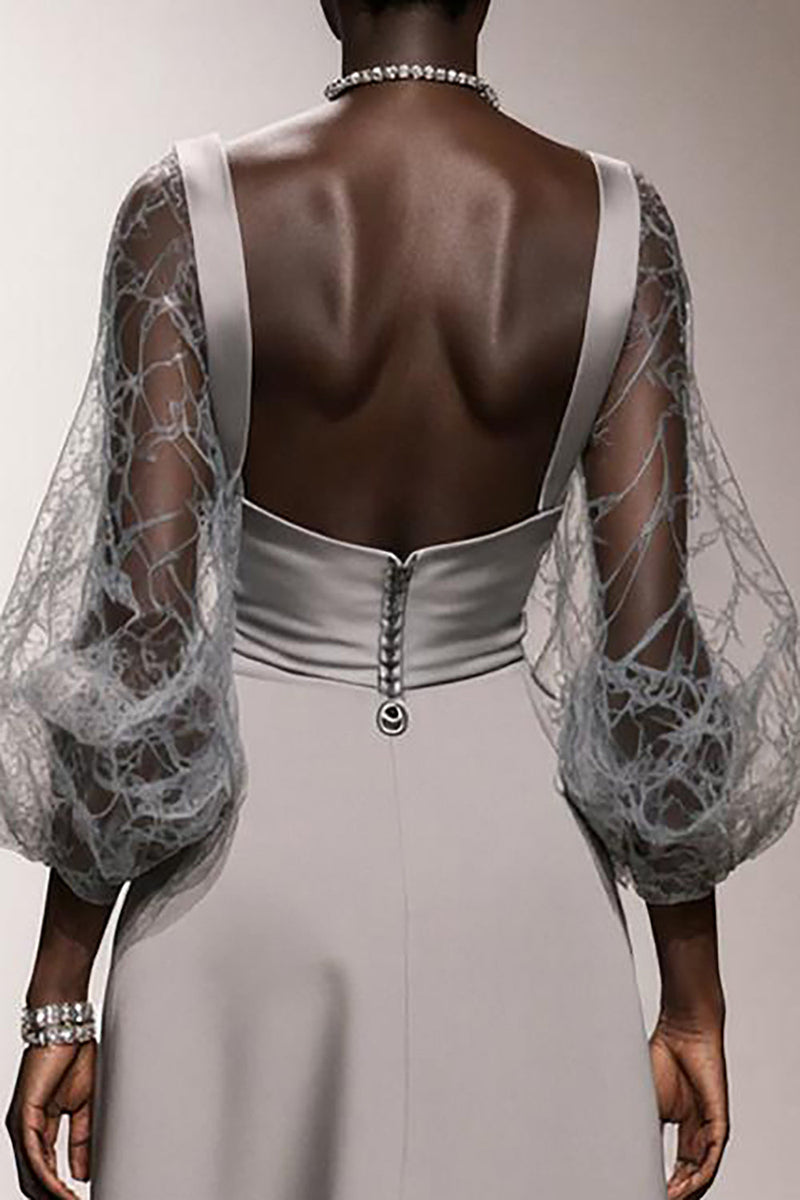 Load image into Gallery viewer, Simple Silver Long Sheath Formal Dress with Sleeves