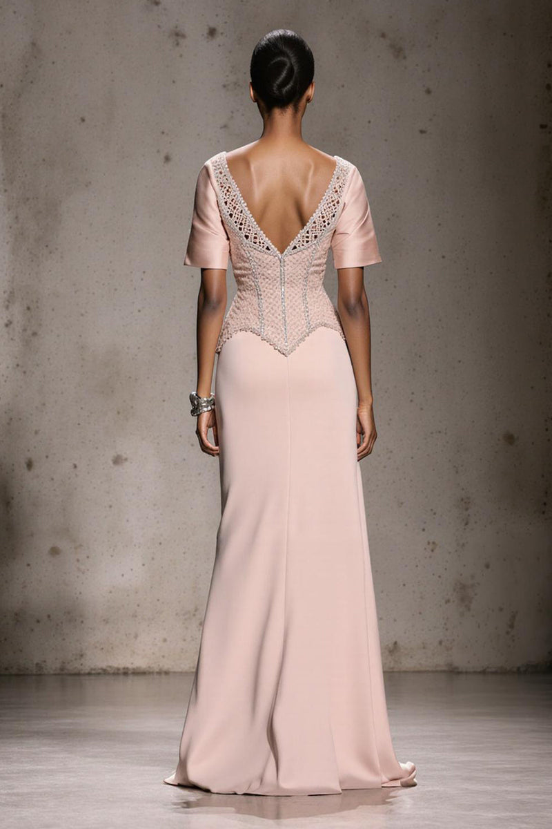 Load image into Gallery viewer, Sparkly Light Pink Beaded Mermaid Long Formal Dress with Slit
