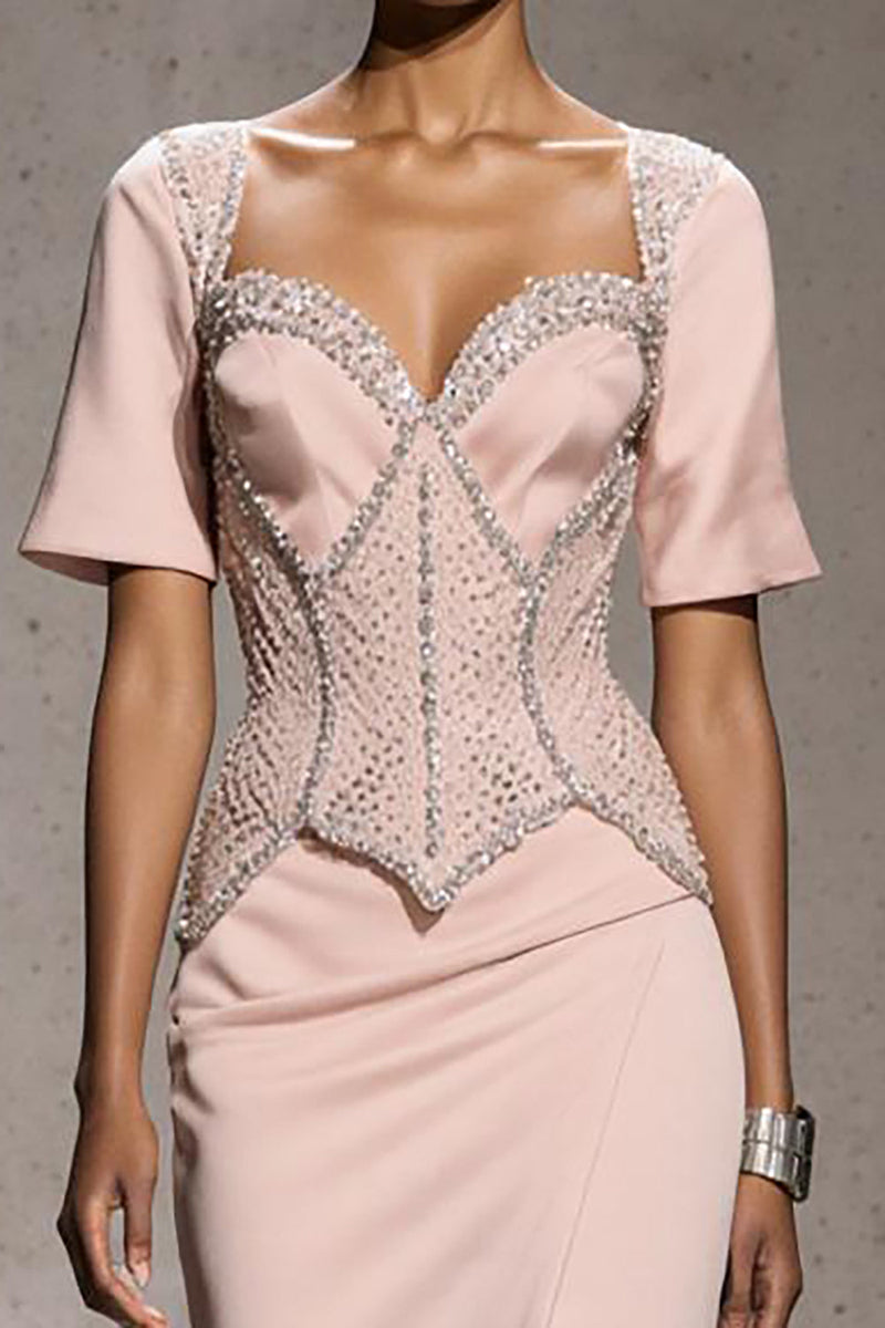 Load image into Gallery viewer, Sparkly Light Pink Beaded Mermaid Long Formal Dress with Slit