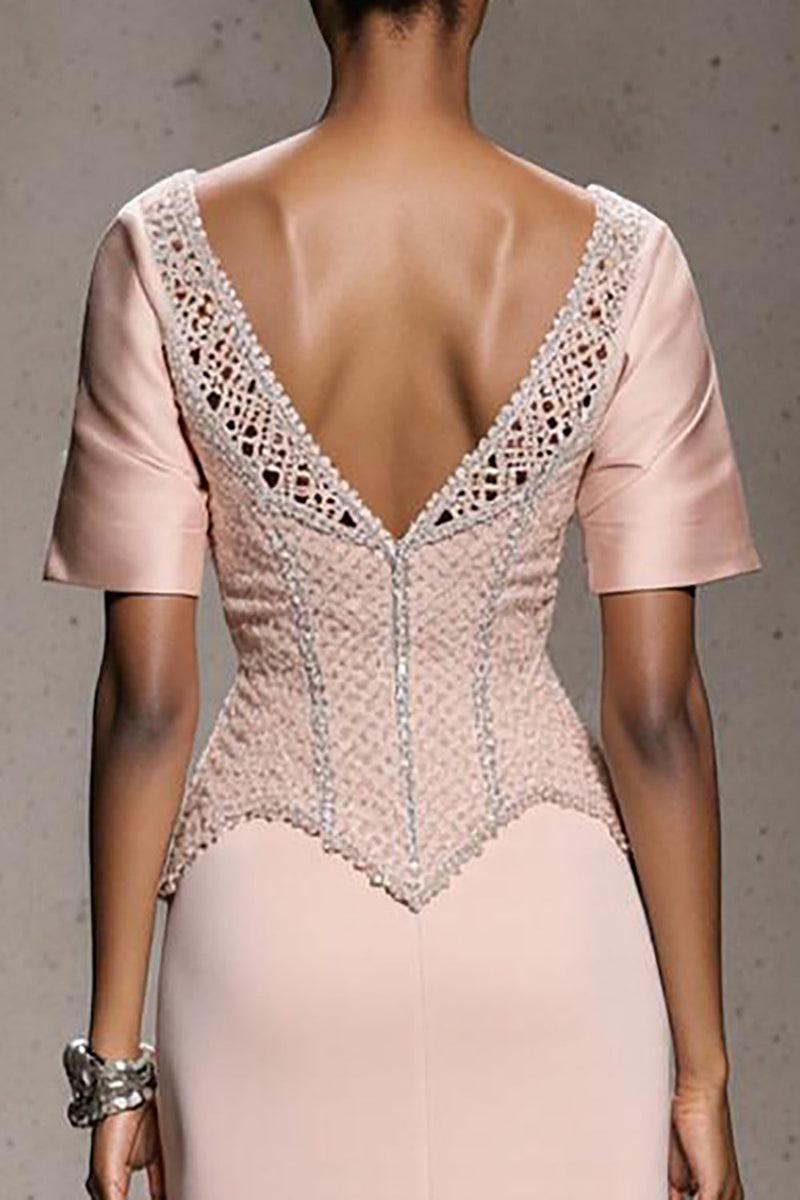 Load image into Gallery viewer, Sparkly Light Pink Beaded Mermaid Long Formal Dress with Slit