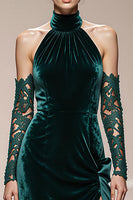 Load image into Gallery viewer, Dark Green Halter Velvet Maxi Holiday Party Dress with Slit