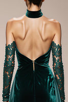 Load image into Gallery viewer, Dark Green Halter Velvet Maxi Holiday Party Dress with Slit