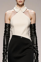 Load image into Gallery viewer, Black and White Mermaid Satin Halter Patchwork Long Formal Dress