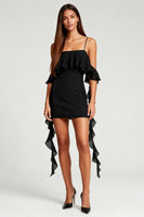 Load image into Gallery viewer, Black Cold Shoulder Bodycon Mini Cocktail Dress with Ruffles