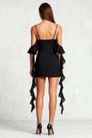 Load image into Gallery viewer, Black Cold Shoulder Bodycon Mini Cocktail Dress with Ruffles