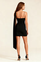 Load image into Gallery viewer, Black Spaghetti Straps Short Bodycon Cocktail Dress with Cape