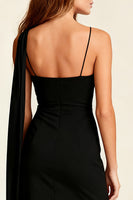Load image into Gallery viewer, Black Spaghetti Straps Short Bodycon Cocktail Dress with Cape