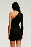 Load image into Gallery viewer, Black One Shoulder Short Tight Cocktail Dress with Sleeves