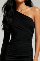 Load image into Gallery viewer, Black One Shoulder Short Tight Cocktail Dress with Sleeves