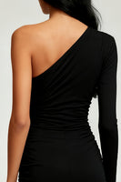 Load image into Gallery viewer, Black One Shoulder Short Tight Cocktail Dress with Sleeves