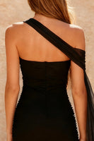 Load image into Gallery viewer, Black One Shoulder Tight Short Cocktail Dress with Cape