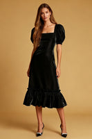 Load image into Gallery viewer, Black Velvet Square Neck Sheath Midi Cocktail Dress with Sleeves