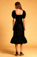 Load image into Gallery viewer, Black Velvet Square Neck Sheath Midi Cocktail Dress with Sleeves
