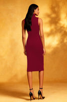 Load image into Gallery viewer, Black High Neck Bodycon Midi Cocktail Dress