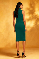 Load image into Gallery viewer, Black High Neck Bodycon Midi Cocktail Dress