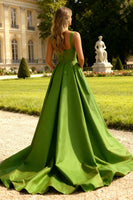 Load image into Gallery viewer, Green A Line Long Formal Dress with Slit