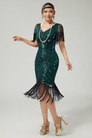 Load image into Gallery viewer, Sparkly Black Golden Sequins V-Neck Flapper Dress with Fringes