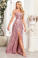 Load image into Gallery viewer, Sparkly Black A Line Long Sequin Prom Dress with Slit