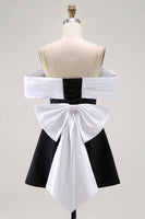 Load image into Gallery viewer, Black A Line Off the Shoulder Short Prom Dress with Bow