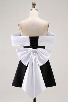 Black A Line Off the Shoulder Short Prom Dress with Bow