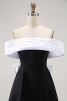 Load image into Gallery viewer, Black A Line Off the Shoulder Short Prom Dress with Bow