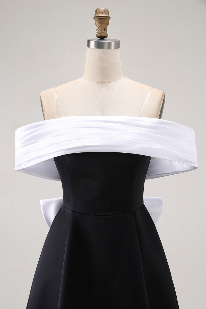 Load image into Gallery viewer, Black A Line Off the Shoulder Short Prom Dress with Bow