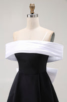 Load image into Gallery viewer, Black A Line Off the Shoulder Short Prom Dress with Bow