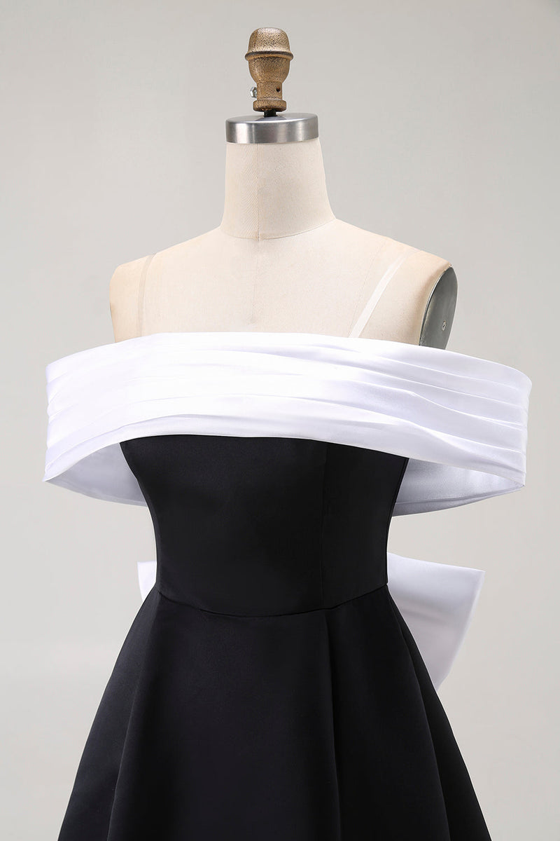 Load image into Gallery viewer, Black A Line Off the Shoulder Short Prom Dress with Bow