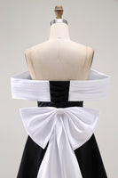 Load image into Gallery viewer, Black A Line Off the Shoulder Short Prom Dress with Bow