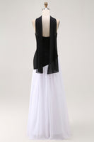 Load image into Gallery viewer, Black and White Neck Scarf Sheath Long Formal Dress with Slit