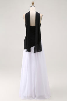 Black and White Neck Scarf Sheath Long Formal Dress with Slit