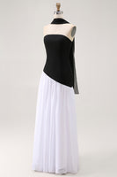 Load image into Gallery viewer, Black and White Neck Scarf Sheath Long Formal Dress with Slit