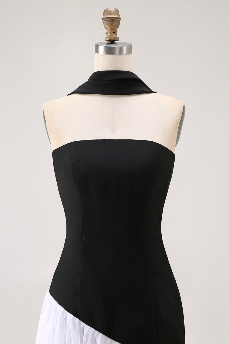 Load image into Gallery viewer, Black and White Neck Scarf Sheath Long Formal Dress with Slit