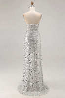 Load image into Gallery viewer, Sparkly Fuchsia Strapless Sequins Long Corset Prom Dress with Slit