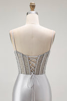 Load image into Gallery viewer, Sparkly Gold Mermaid Satin Long Corset Prom Dress with Slit