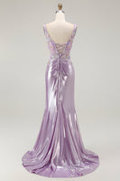 Load image into Gallery viewer, Sparkly Lilac Floral Mermaid Maxi Prom Dress with Slit