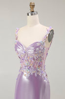 Load image into Gallery viewer, Sparkly Lilac Floral Mermaid Maxi Prom Dress with Slit