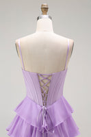 Load image into Gallery viewer, Purple Chiffon Tiered A Line Long Corset Prom Dress with Bows
