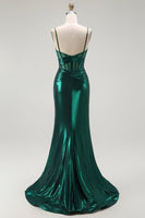 Load image into Gallery viewer, Dark Green Metallic Mermaid Long Corset Prom Dress with Slit